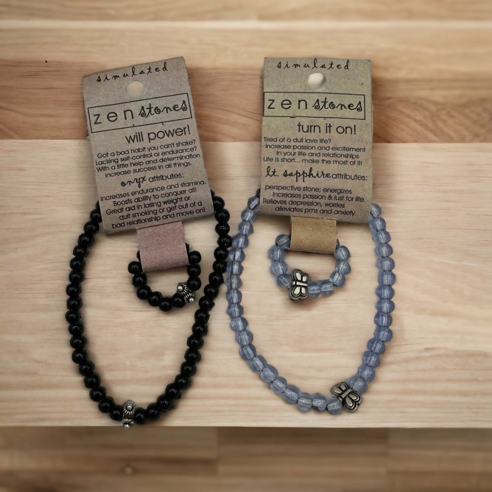 2 Bracelet and Ring Sets 1 Light Sapphire, 1 Onyx Energized Power Combo Zen Ston